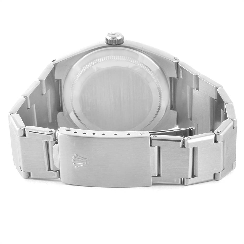 The image shows the back of a Rolex Oysterquartz 17000 Men's Stainless Steel White Dial 17000 Men's Stainless Steel White Dial watch with a view of the clasp and bracelet.