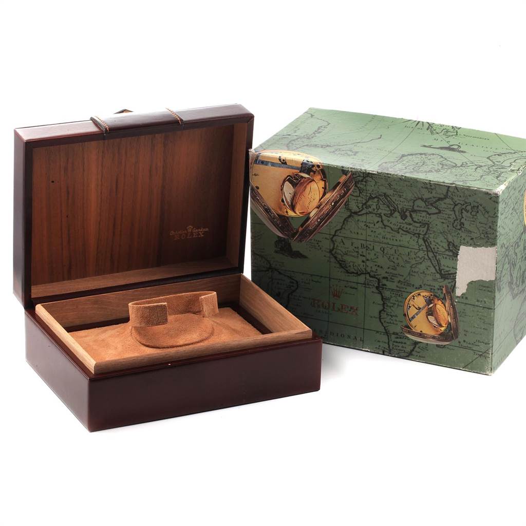 The image shows a Rolex Oysterquartz 19018 Men's Yellow Gold Champagne Dial 19018 Men's Yellow Gold Champagne Dial watch box and outer packaging, with the box open and no watch inside.