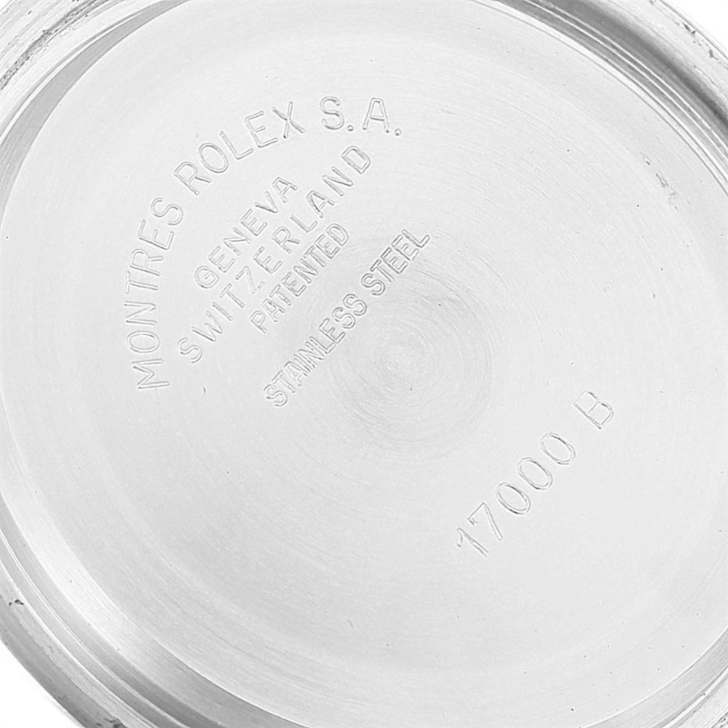 The image shows the stainless steel case back of a Rolex Oysterquartz 17013 Men's Steel and Gold (two tone) White Dial 17013 Men's Steel and Gold (two tone) White Dial watch, including its engravings.