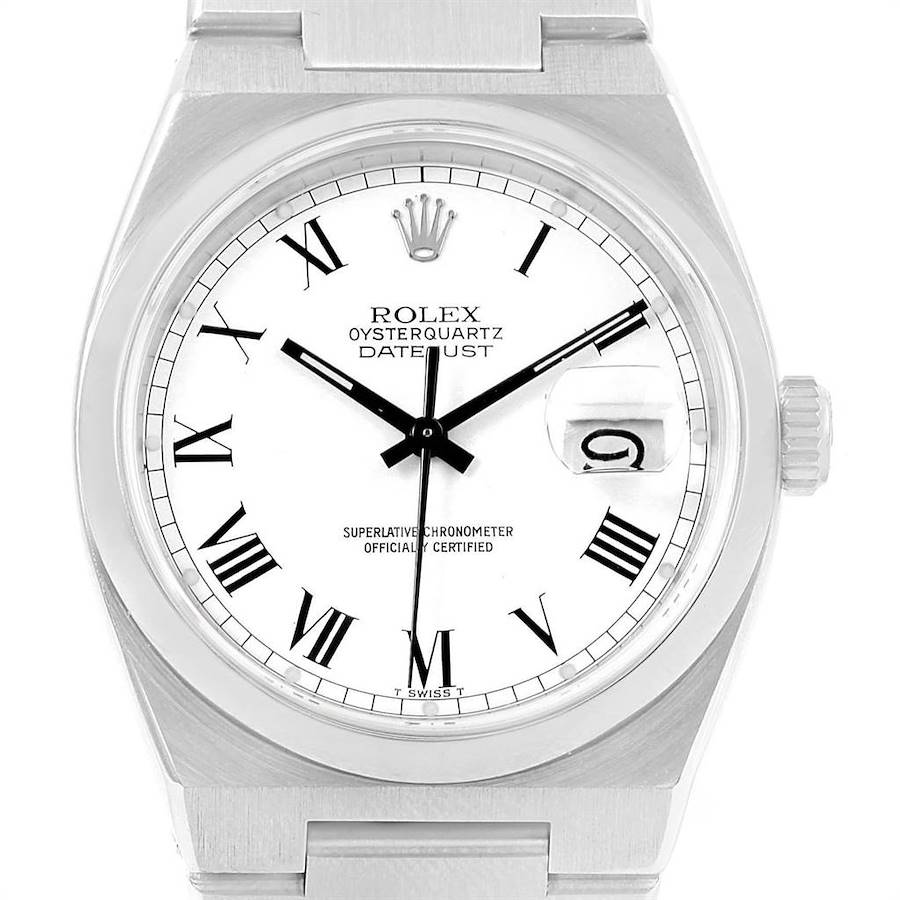 Rolex Oysterquartz Datejust White Buckley Dial Vintage Mens Watch 17000 SwissWatchExpo