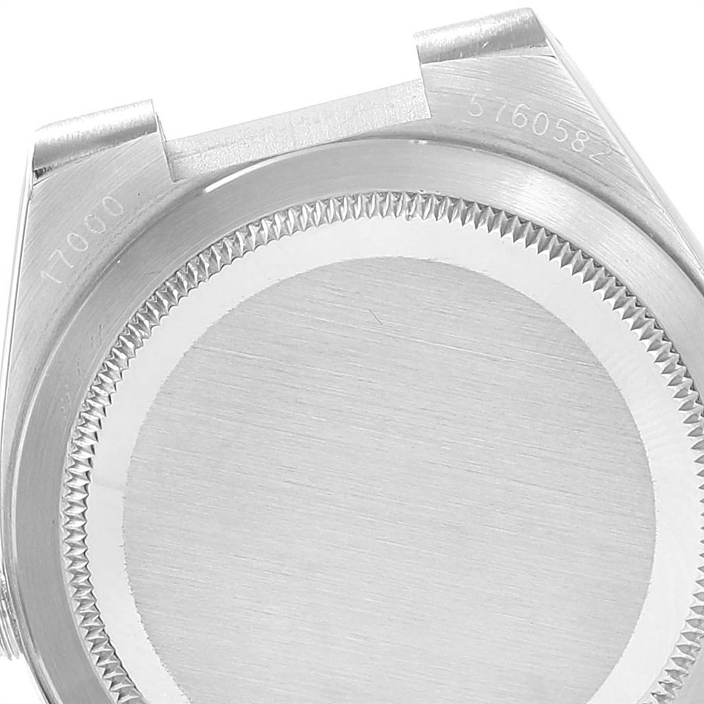 The image shows the back case and lugs of a Rolex Oysterquartz 17000 Men's Stainless Steel White Dial 17000 Men's Stainless Steel White Dial watch at a close-up angle.