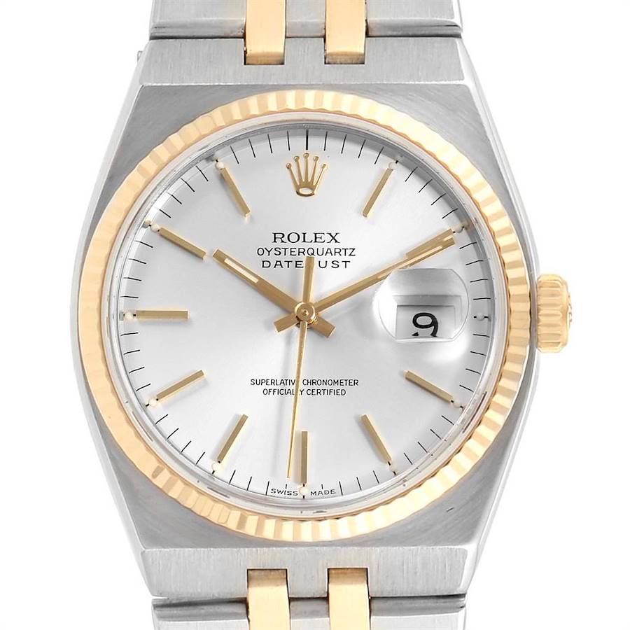 Rolex Oysterquartz Datejust Silver Dial Steel Yellow Gold Watch 17013 SwissWatchExpo