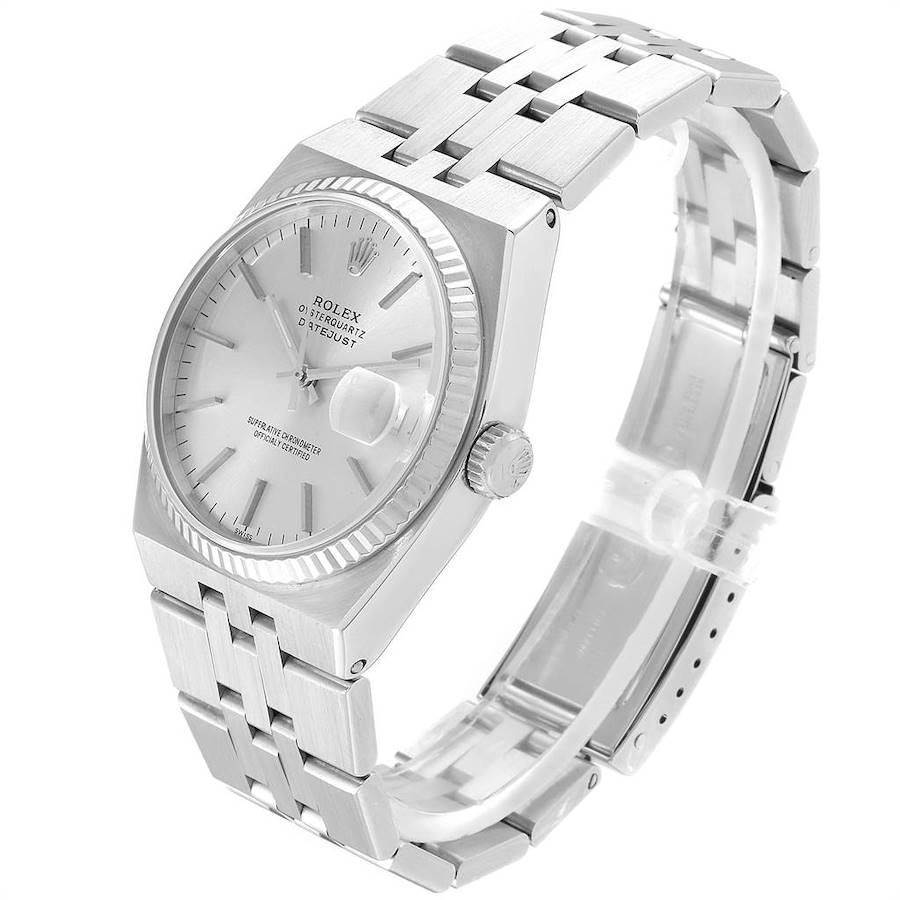 Rolex Oysterquartz Datejust Steel White Gold Fluted Bezel Watch 17014