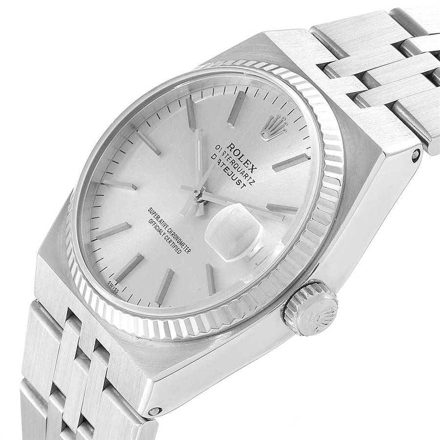 Rolex Oysterquartz Datejust Steel White Gold Fluted Bezel Watch 17014