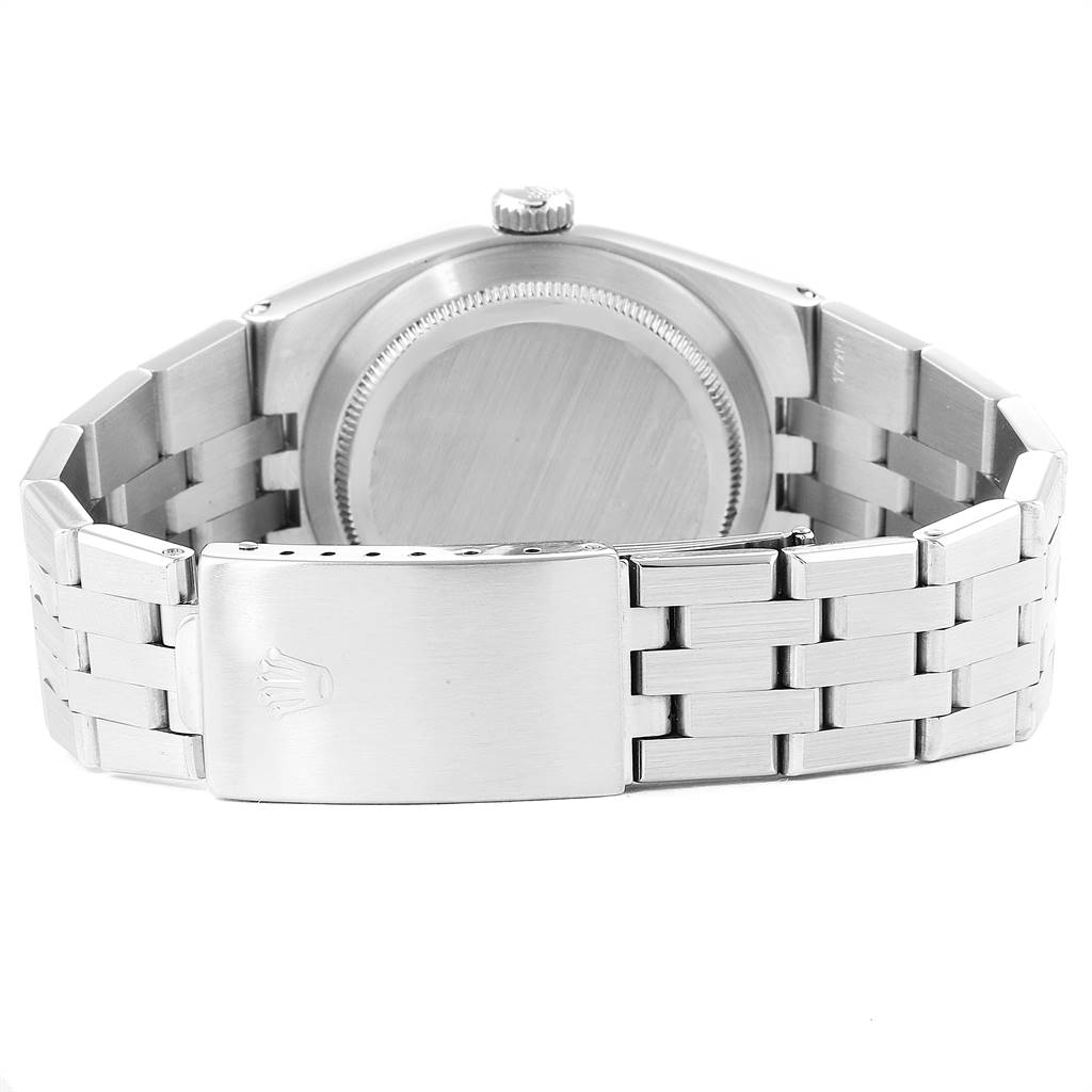 This image shows the back case and clasp of the Rolex Oysterquartz 17014 Men
s Stainless Steel Silver Dial 17014 Men
s Stainless Steel Silver Dial watch from a rear angle.