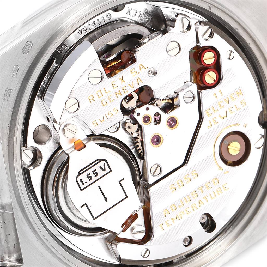 This image shows the internal mechanism of a Rolex Oysterquartz 19019 Men
s White Gold Silver Dial 19019 Men
s White Gold Silver Dial watch, specifically the movement components.