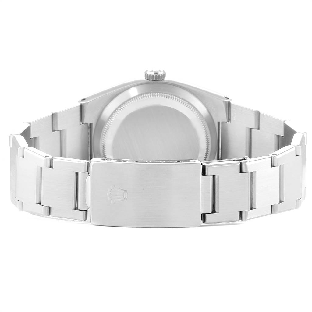 The image shows the back of a Rolex Oysterquartz 17000 Men's Stainless Steel White Dial 17000 Men's Stainless Steel White Dial watch, highlighting the case back, bracelet, and clasp.