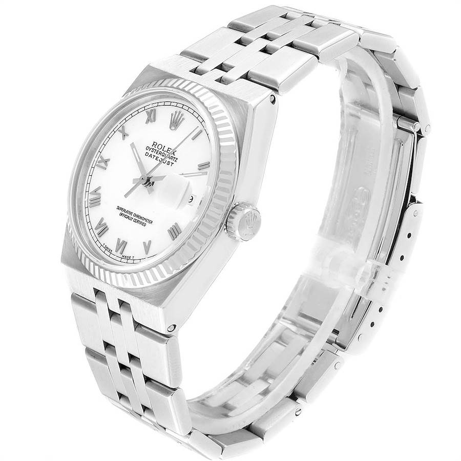 Rolex Oysterquartz Datejust Steel White Gold Fluted Bezel Watch 17014