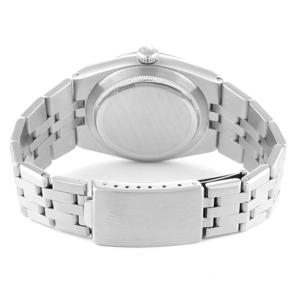 This image shows the back view of a Rolex Oysterquartz 19601 Men's Stainless Steel White Dial 19601 Men's Stainless Steel White Dial watch, highlighting the case back, crown, and bracelet with clasp.