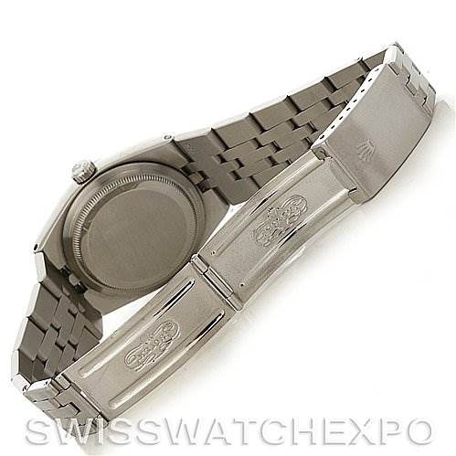 The image shows the back view and clasp of the Rolex Oysterquartz 17014 Men's Stainless Steel Silver Dial 17014 Men's Stainless Steel Silver Dial watch, highlighting its bracelet and deployment clasp.