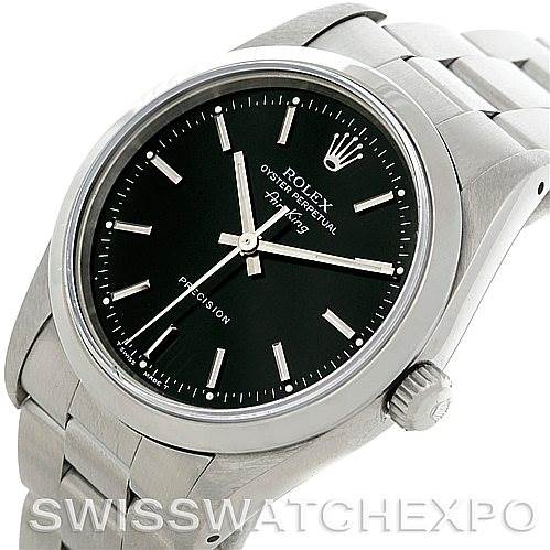 The Rolex Oysterquartz 14000 Men's Stainless Steel Black Dial 14000 Men's Stainless Steel Black Dial watch is shown at an angled view displaying the dial, case, crown, and part of the bracelet.