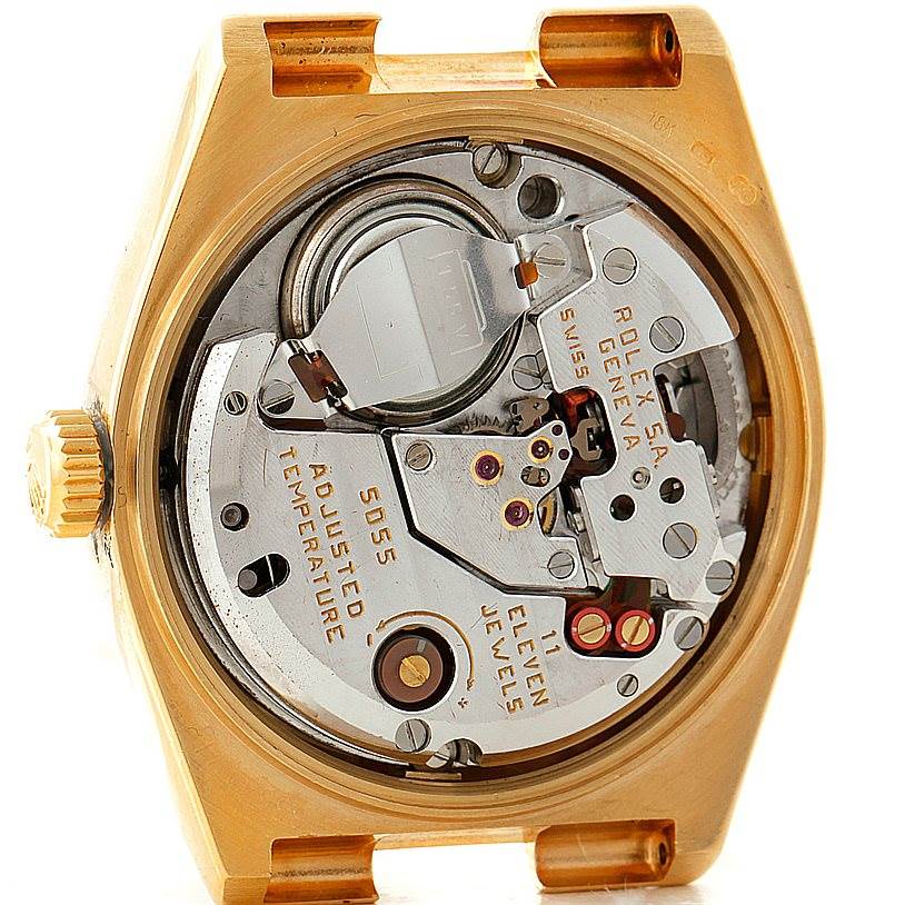 The image shows the movement and inner mechanism of a Rolex Oysterquartz 19018 Men's Yellow Gold Champagne Dial 19018 Men's Yellow Gold Champagne Dial watch viewed from the back.