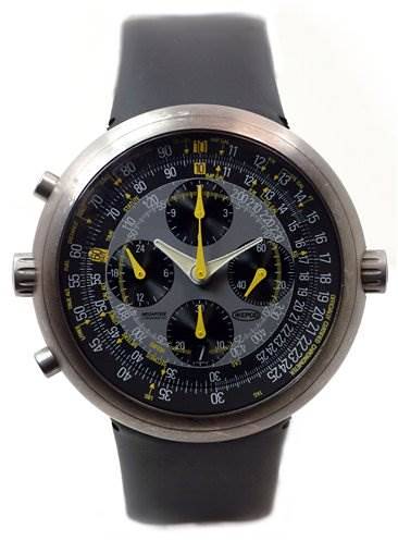 The image shows a front view of the Megapode Pilot Chronograph Mg01 Gmt By Nelson model by Ikepod, highlighting its watch face and strap.