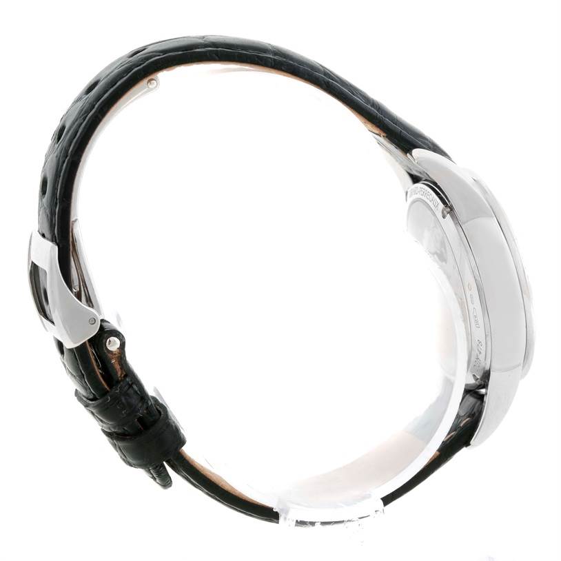 The image shows a side view of the Girard Perregaux Cat's Eye 18K White Gold Diamond Watch 80481 by Girard-Perregaux 80481 Women's White Gold Mother of Pearl Dial 80481 Women's White Gold Mother of Pearl Dial, highlighting the case and strap.