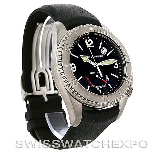 The image shows a Girard Perregaux Sea Hawk II Titanium 49900-21-652-FK6D watch from a front-side angle, highlighting its dial, bezel, and strap.