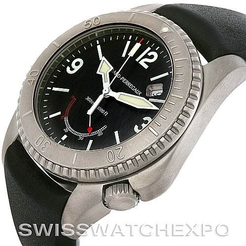 The image shows a Girard Perregaux Sea Hawk II Titanium 49900-21-652-FK6D watch from an angled side view, highlighting the bezel, dial, crown, and strap.