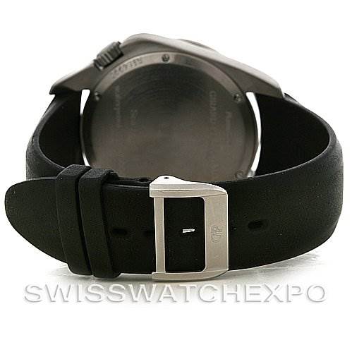 The image shows the rear view of the Girard Perregaux Sea Hawk II Titanium 49900-21-652-FK6D watch, focusing on its case back and black strap with a buckle.