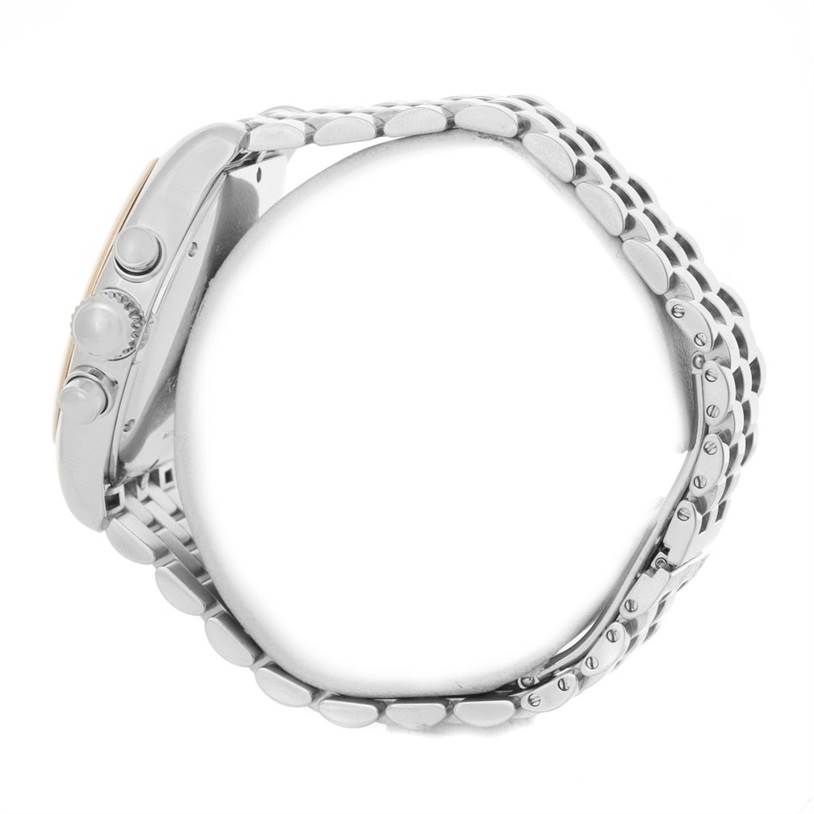 This side view of the Girard Perregaux Richeville Chronograph Steel and Rose Gold Watch 2710 showcases the crown and pushers.