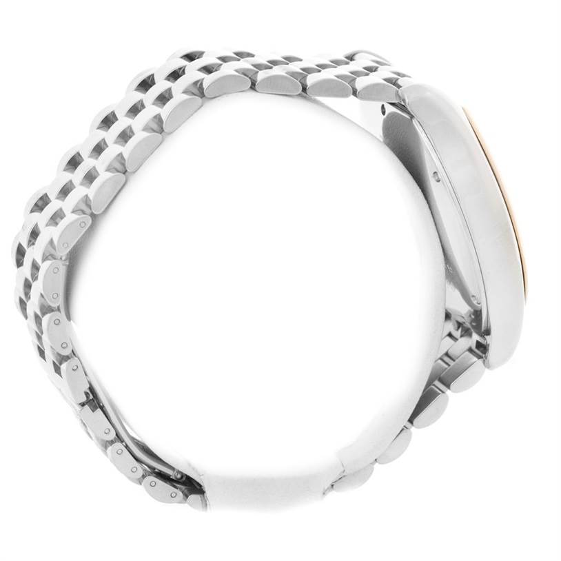 The image shows a side view of the Girard Perregaux Richeville Chronograph Steel and Rose Gold Watch 2710, highlighting the band and case.