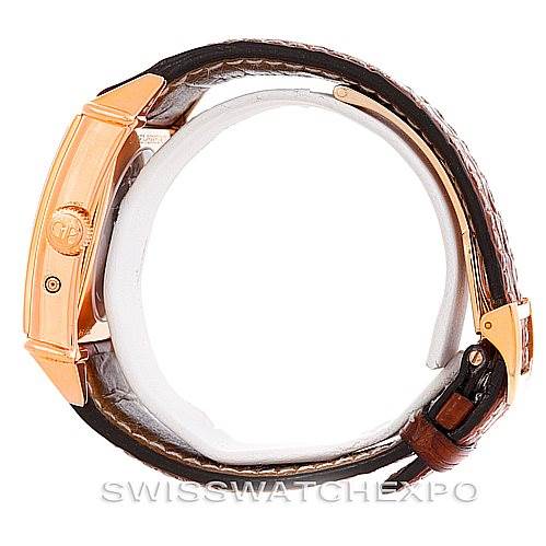 The image shows a side view of the Girard Perregaux Big Date Moon Phase 18K Rose Gold Watch 2580, highlighting its case and leather strap.