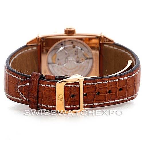 The image shows the back angle of the Girard-Perregaux 25882-52-121-BB6B Men's Rose Gold Silver Dial 25882-52-121-BB6B Men's Rose Gold Silver Dial Big Date Moon Phase 2580 watch, highlighting its leather strap and clasp.