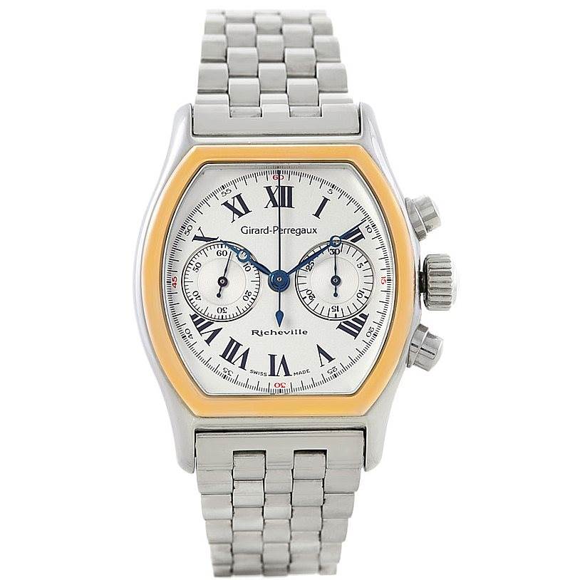 The Girard Perregaux Richeville Steel and Rose Gold Watch 2710 model is shown from the front, highlighting its dial and bracelet.