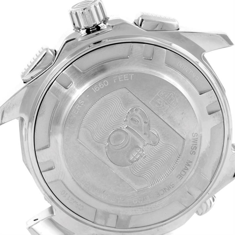 The image shows the back case and crown of the Tag Heuer Aquaracer CAJ2110.BA0872 Men's Stainless Steel Black Dial CAJ2110.BA0872 Men's Stainless Steel Black Dial watch.