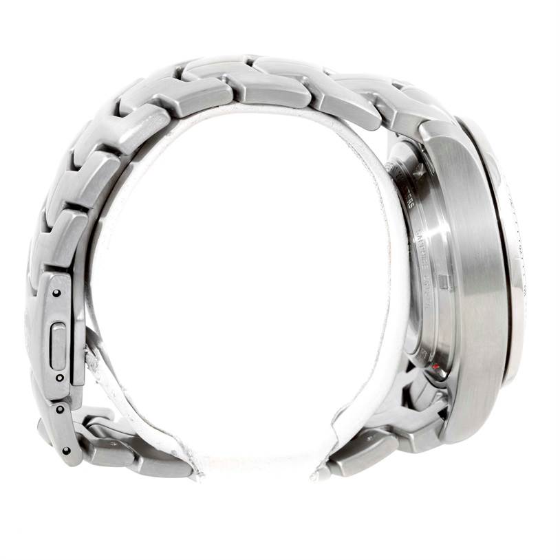 The image shows a side view of a Tag Heuer Link CJF211A.BA0594 Men's Stainless Steel Black Dial CJF211A.BA0594 Men's Stainless Steel Black Dial model watch, highlighting its stainless steel bracelet and watch case.