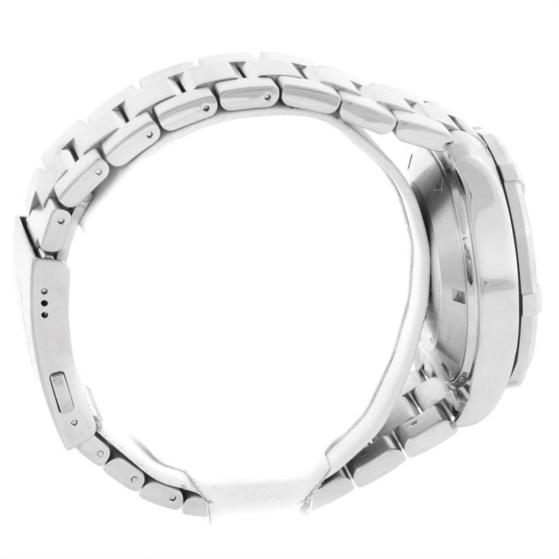 The Tag Heuer Aquaracer CAP2110.BA0833 Men's Stainless Steel Black Dial CAP2110.BA0833 Men's Stainless Steel Black Dial watch is shown from a side angle, highlighting the bracelet and part of the case.