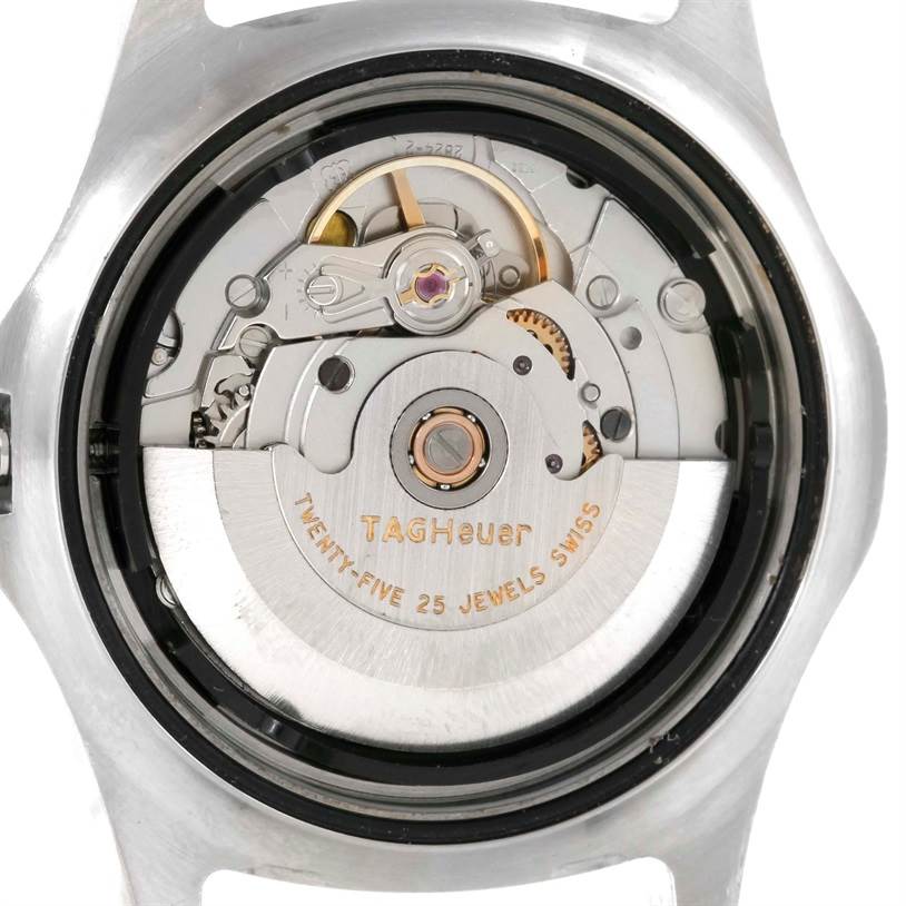 This image shows the back view of a Tag Heuer Aquaracer WN2110.BA0359 Men's Stainless Steel Silver Dial WN2110.BA0359 Men's Stainless Steel Silver Dial watch, highlighting the intricate internal mechanical movement.