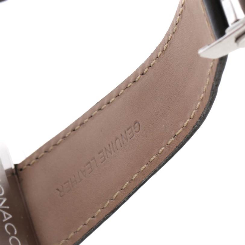 This image shows the inside of the leather strap of a Tag Heuer Monaco CW2111 Men's Stainless Steel Black Dial CW2111 Men's Stainless Steel Black Dial watch.