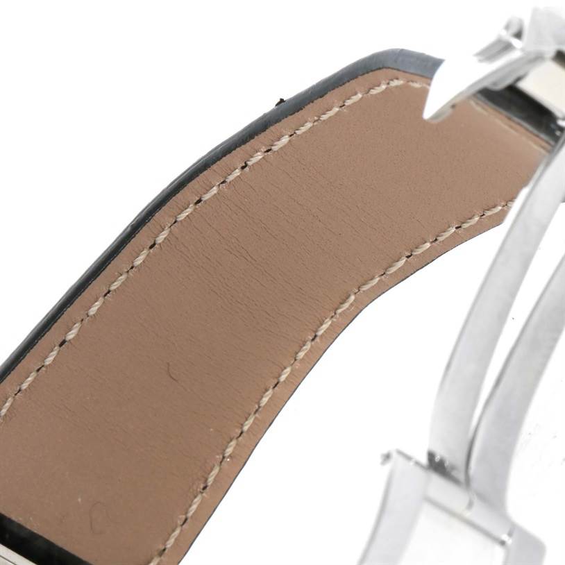 The image shows a close-up of the leather strap and clasp mechanism of the Tag Heuer Monaco WAW1310.FC6216 Men's Stainless Steel Black Dial WAW1310.FC6216 Men's Stainless Steel Black Dial watch.