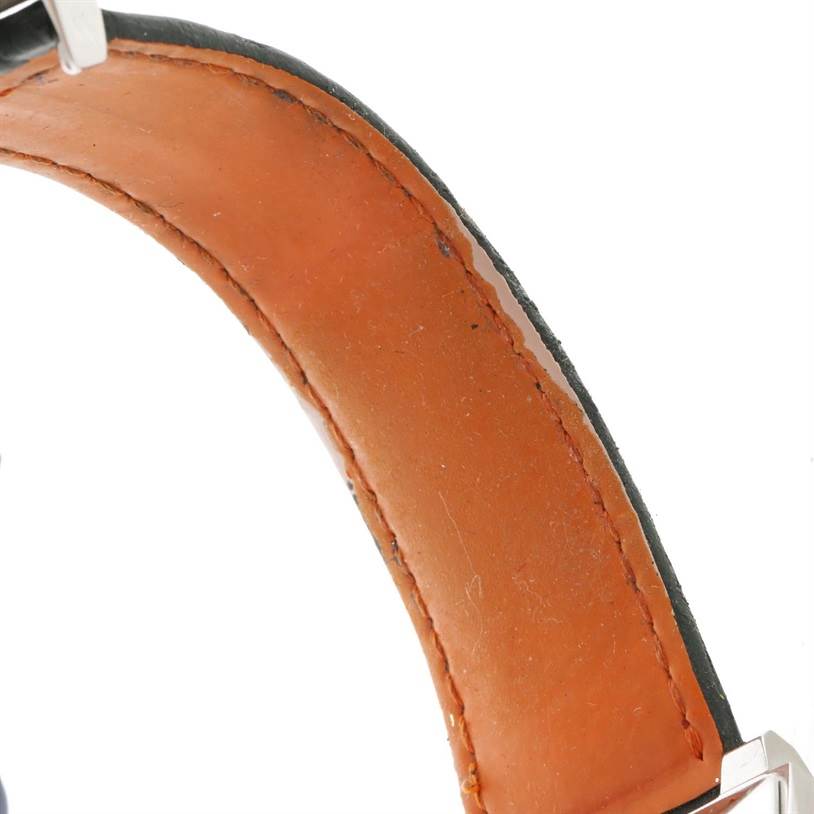 This image shows a close-up of the leather strap of the Limited Edition Tag Heuer watch.