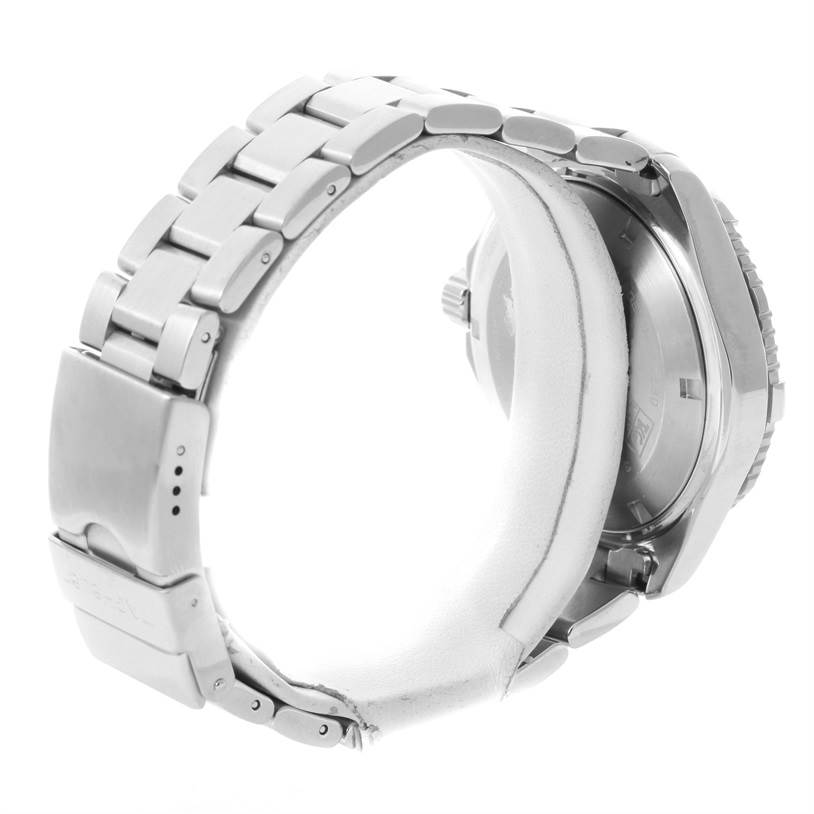 The image shows the back and side of a Tag Heuer Aquaracer WAN2110.BA0822 Men's Stainless Steel Black Dial WAN2110.BA0822 Men's Stainless Steel Black Dial watch, focusing on the stainless steel bracelet and clasp.