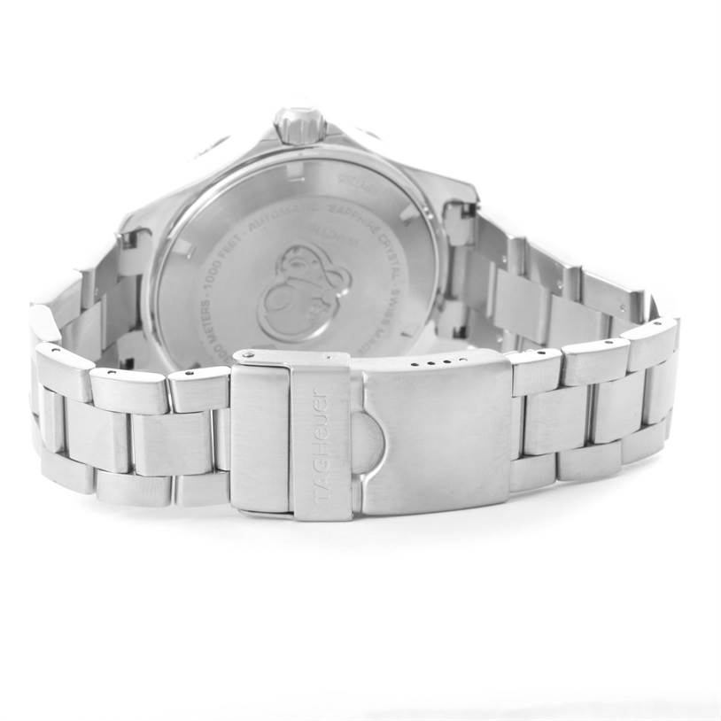 This image shows the rear view of a Tag Heuer Aquaracer WAN2110.BA0822 Men's Stainless Steel Black Dial WAN2110.BA0822 Men's Stainless Steel Black Dial watch, highlighting the case back, clasp, and bracelet.