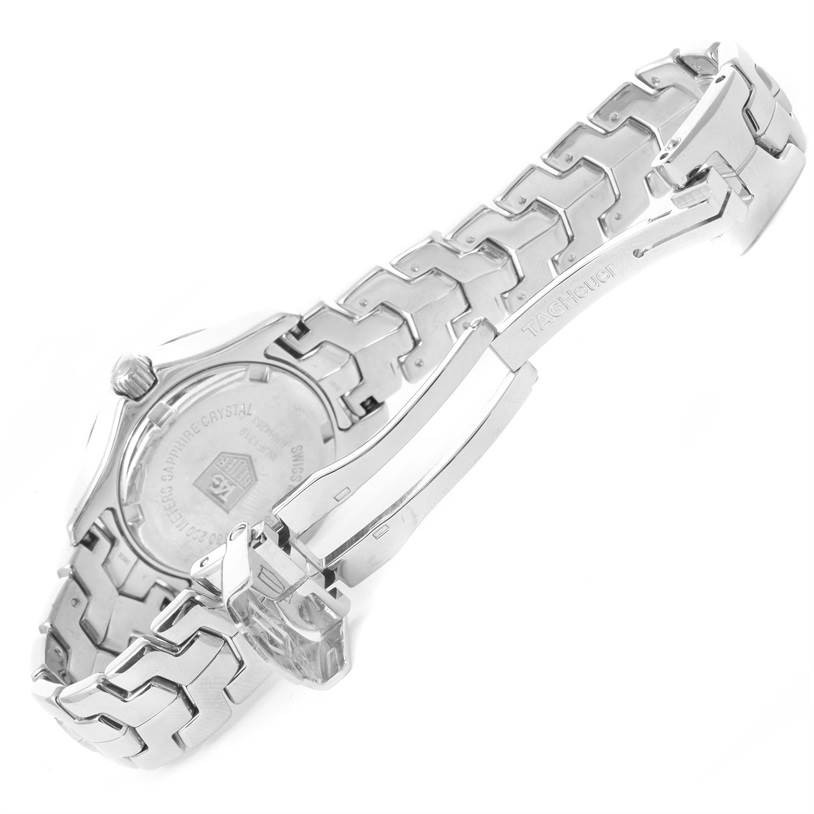 The image shows the back and clasp of a Tag Heuer Link WJF1319.BA0572 Women's Stainless Steel Mother of Pearl Dial WJF1319.BA0572 Women's Stainless Steel Mother of Pearl Dial model watch.