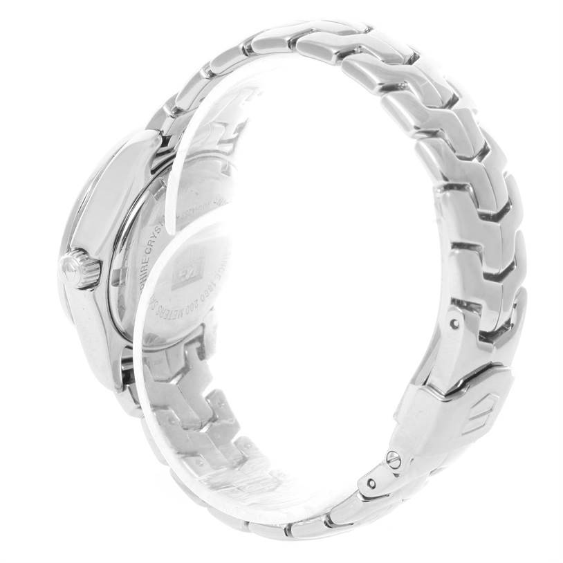 The image shows the side and back of the Tag Heuer Link WJF1319.BA0572 Women's Stainless Steel Mother of Pearl Dial WJF1319.BA0572 Women's Stainless Steel Mother of Pearl Dial model, focusing on the bracelet and clasp.