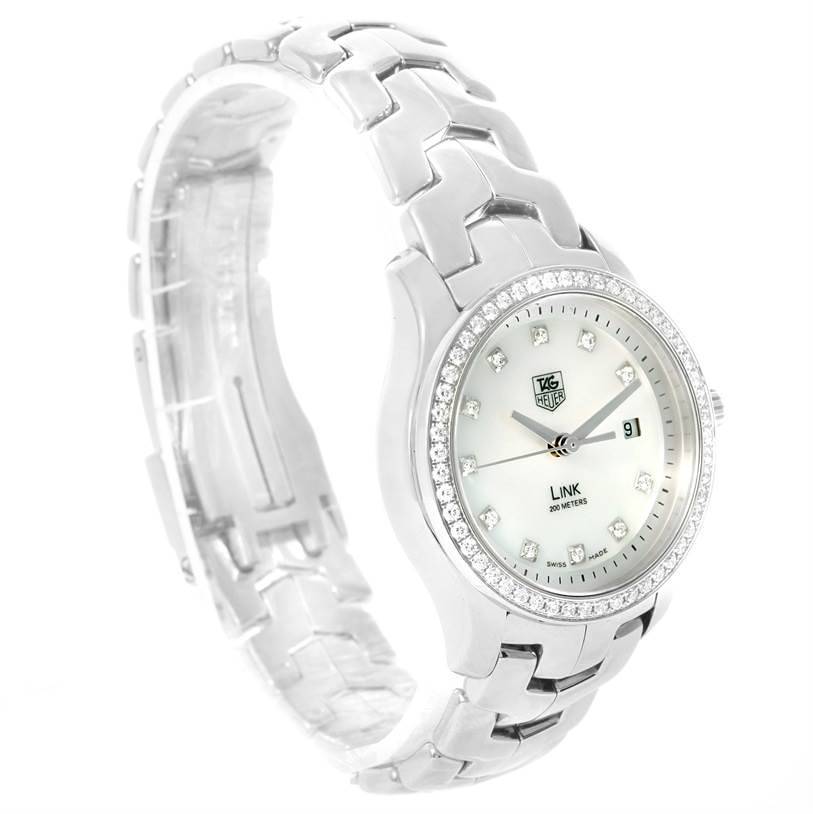 bazo1199 fakemink ホワイト Tag Heuer Link Watch with Diamond Bezel Face in Stainless