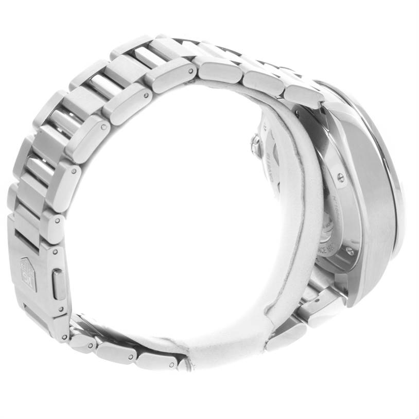 The image shows a side view of the Tag Heuer Carrera CAV511B Men's Stainless Steel Silver Dial CAV511B Men's Stainless Steel Silver Dial watch, focusing on the metal bracelet and case back.