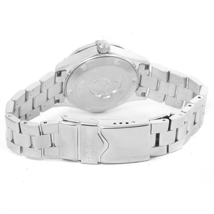 The image shows the back view of a Tag Heuer Aquaracer WAF1416.BA0824 Women's Stainless Steel Mother of Pearl Dial WAF1416.BA0824 Women's Stainless Steel Mother of Pearl Dial watch, highlighting the clasp and bracelet.