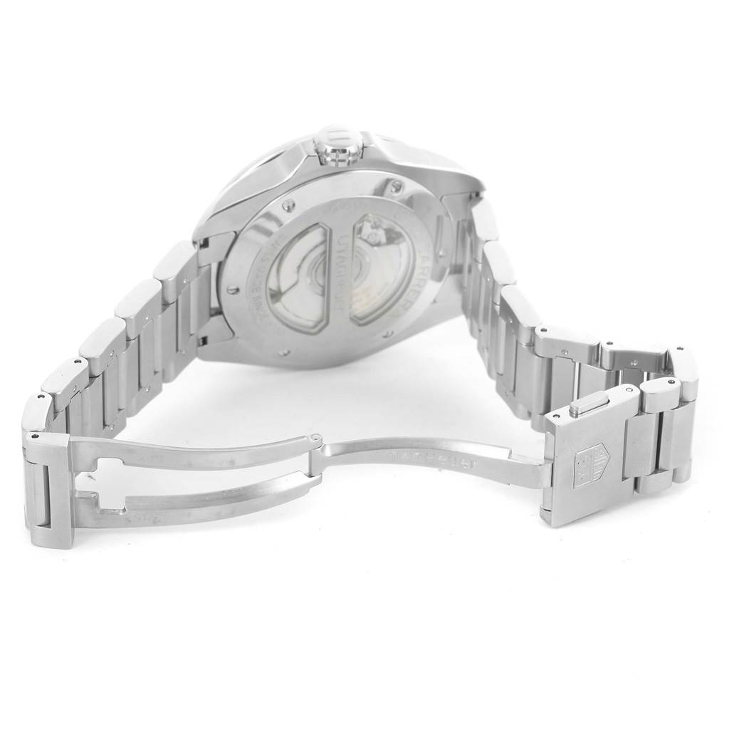 The image shows the back view of a Tag Heuer Carrera WAV5111 Men's Stainless Steel Black Dial WAV5111 Men's Stainless Steel Black Dial watch, displaying its stainless steel bracelet and deployment clasp.