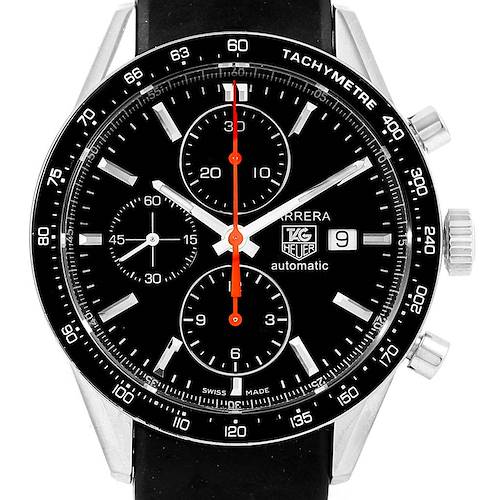 Photo of Tag Heuer Carrera Black Dial Rubber Strap Chronograph Mens Watch CV2014