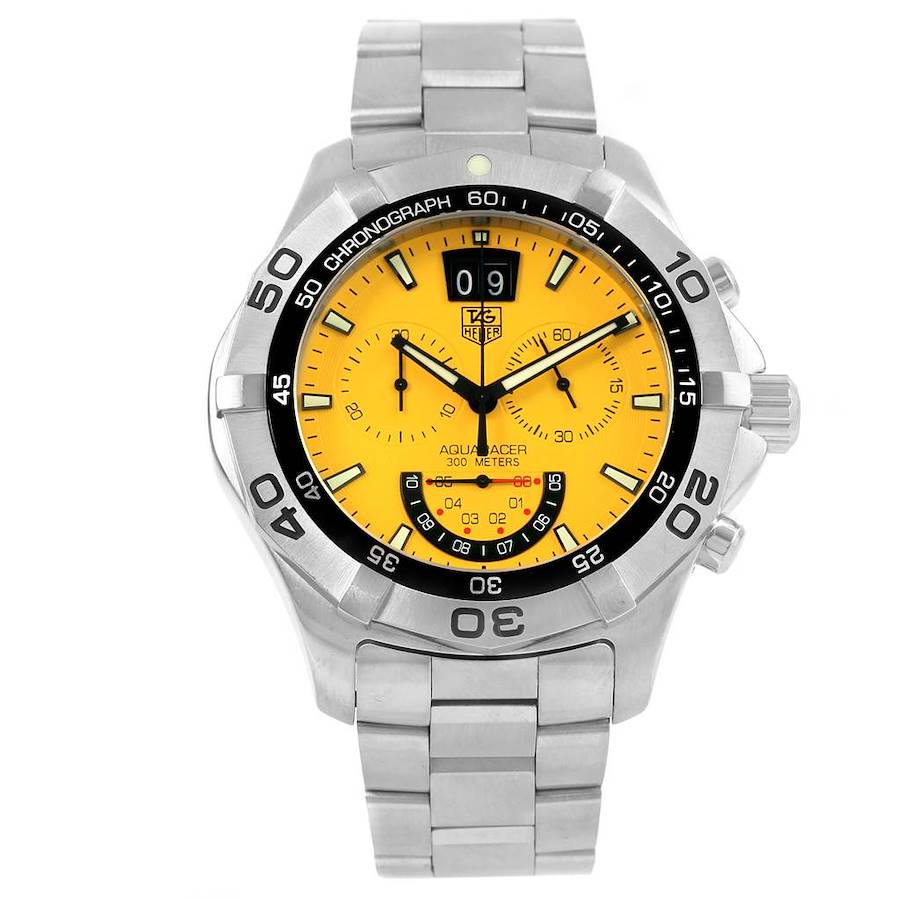 Tag Heuer Aquaracer Yellow Dial Chronograph Steel Mens Watch