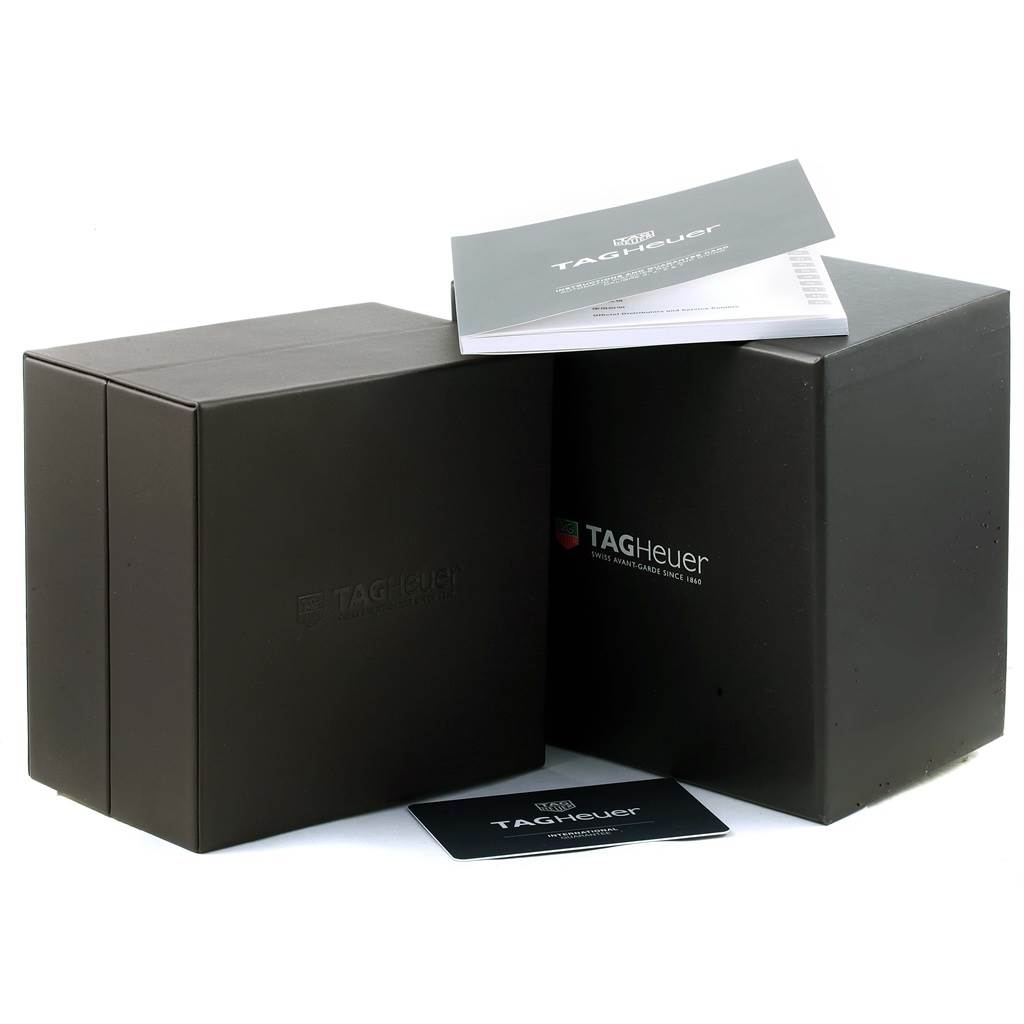 The image shows the packaging box and instruction manual for the Tag Heuer Carrera WAR2011.BA0723 Men's Stainless Steel Silver Dial WAR2011.BA0723 Men's Stainless Steel Silver Dial model watch.