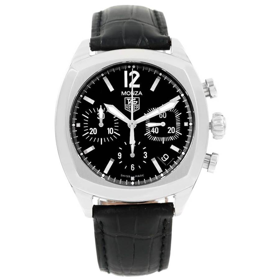 Tag Heuer Monza Black Dial Chronograph Steel Mens Watch CR2113 SwissWatchExpo