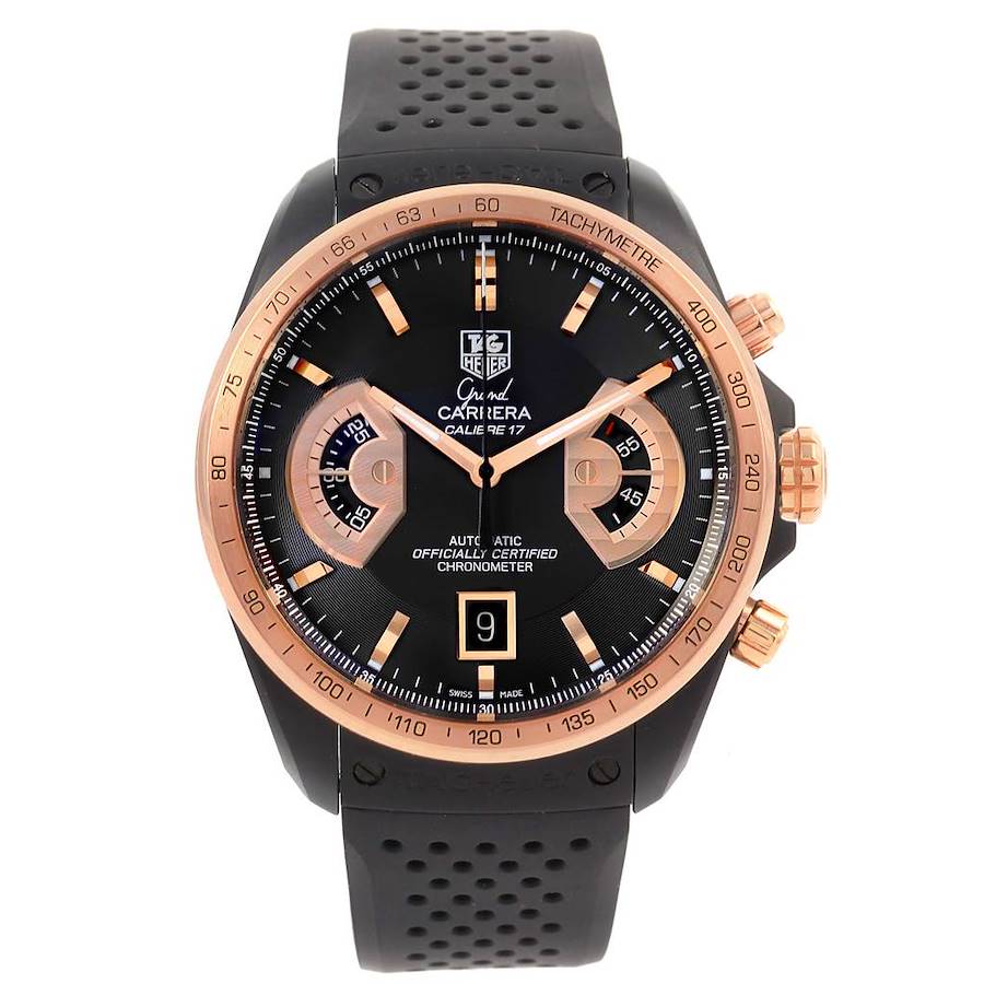 Tag Heuer Grand Carrera Black PVD Rose Gold Watch CAV518E Box Papers SwissWatchExpo