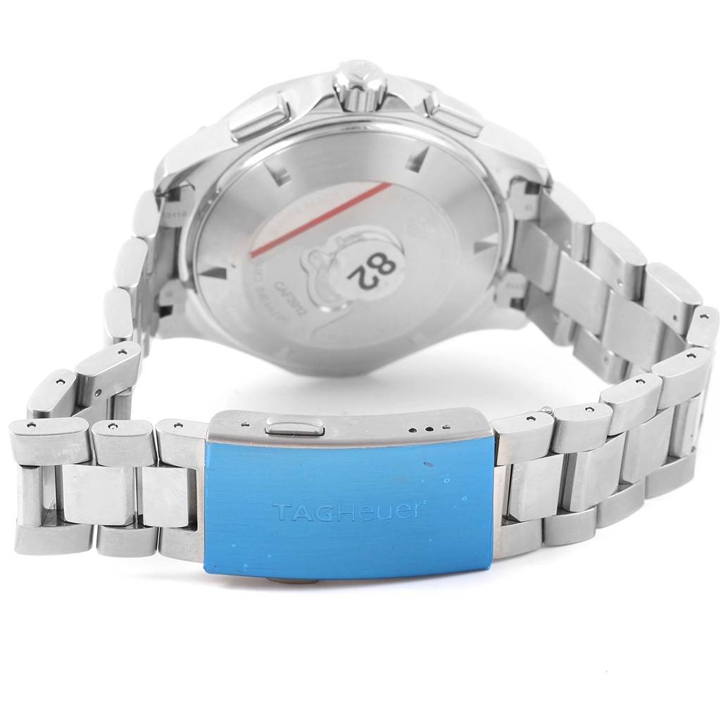 The image shows the back angle of a Tag Heuer Aquaracer CAF2012.BA0815 Men
s Stainless Steel Blue Dial CAF2012.BA0815 Men
s Stainless Steel Blue Dial watch, highlighting the clasp and bracelet.