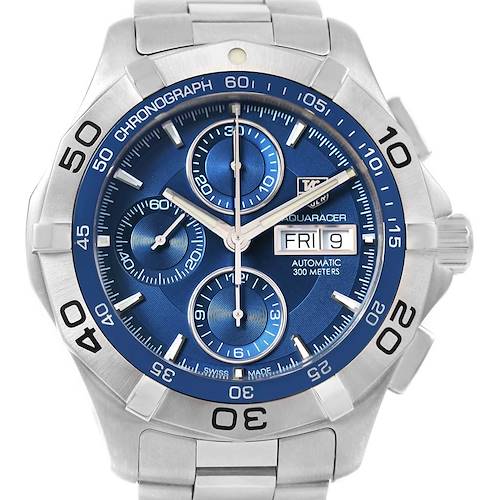 Photo of Tag Heuer Aquaracer Day Date Blue Dial Chronograph Watch CAF2012 Unworn