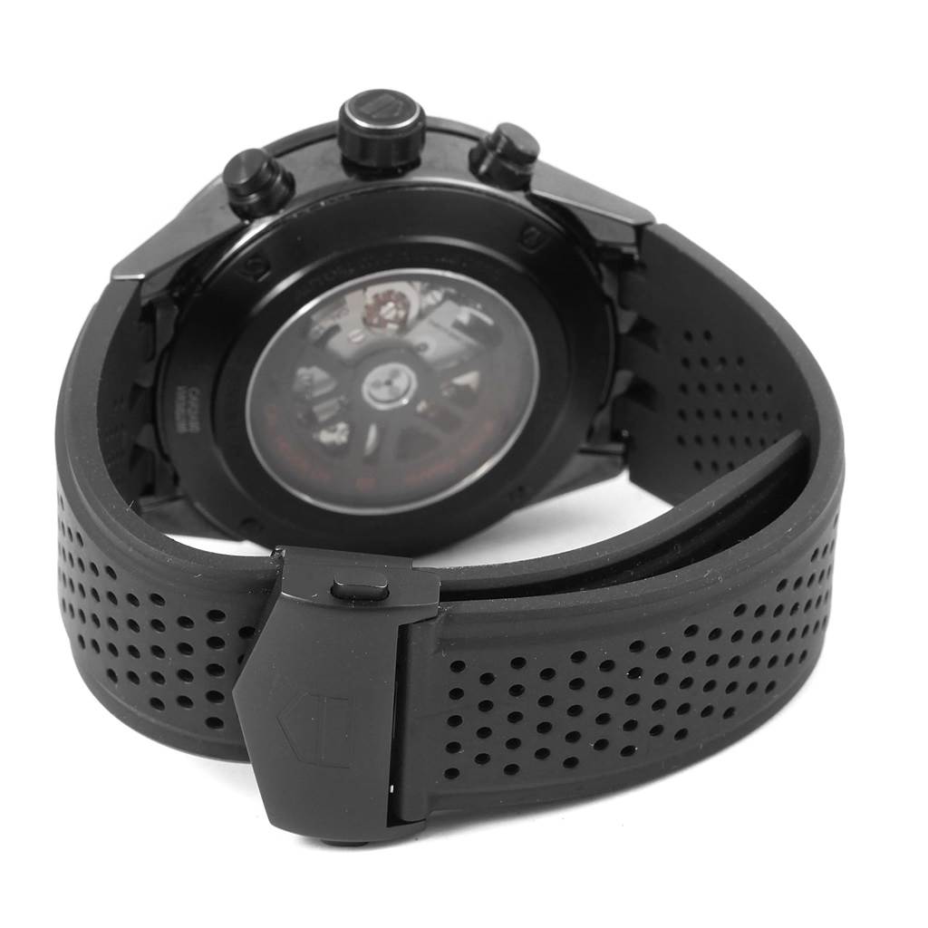 The image shows the back and side of a Tag Heuer Carrera CAR2A90.FT6071 Men
s Stainless Steel Black Dial CAR2A90.FT6071 Men
s Stainless Steel Black Dial watch, displaying the back case and part of the strap.