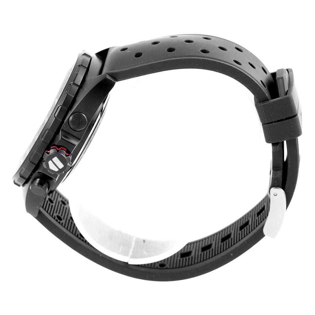 The image shows a side view of the Tag Heuer Formula 1 CAZ2011.FT8024 Men's Titanium Black Dial CAZ2011.FT8024 Men's Titanium Black Dial watch, highlighting its profile, crown, and black perforated strap.